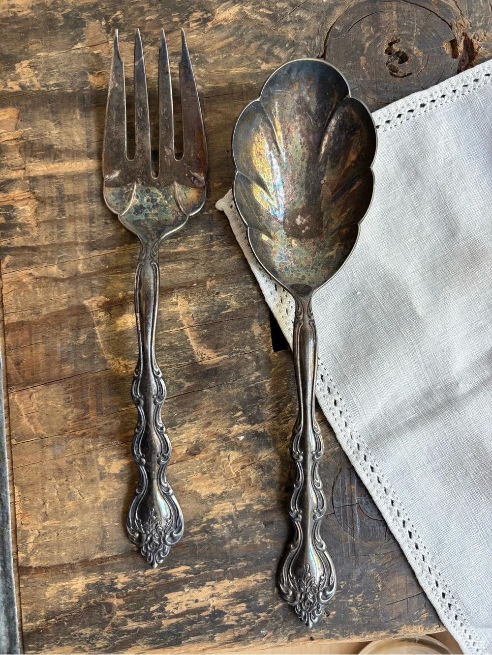Vintage Silver-Tone Decorative Serving Utensils - Tarnished Silver Finish Lot